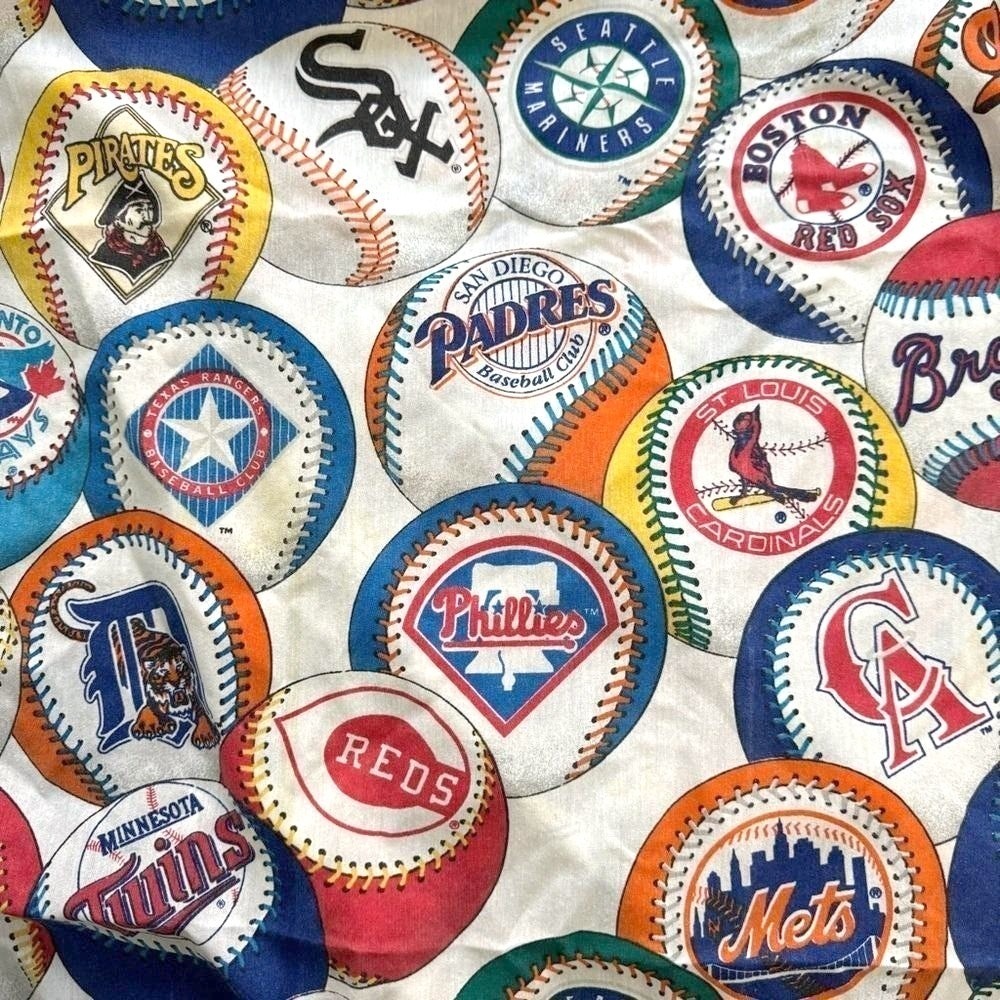 VTG 90s Sheet Major League Baseball Flat Team Logos Baseballs MLB Fandom Bibb Co